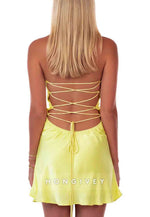 Sexy Halter Sleeveless Tie Back Spaghetti Straps Sheath Mini Homecoming Dresses