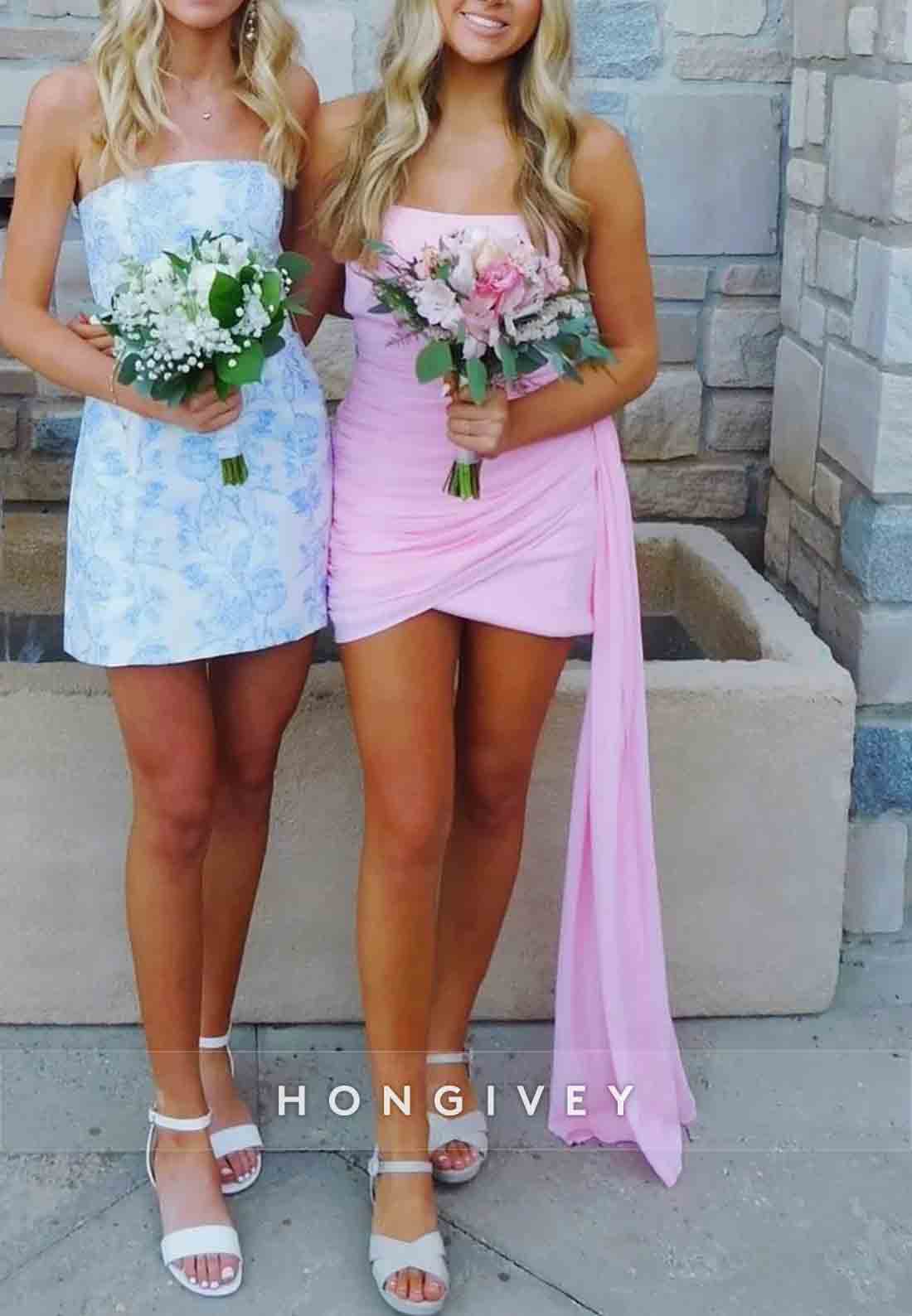 Side Draping Sheath Strapless Yellow Short Homecoming Dress with Ruched