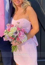 Pink Sheath Sweetheart Bowknot Sleeveless Low Back Short Homecoming Dresses
