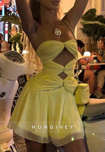 Stylish A Line Strapless Yellow Short Homecoming Dress with Keyhole