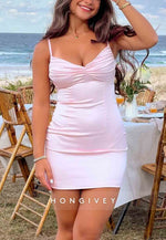 Chic Sheath Spaghetti Straps Yellow Short Homecoming Dress with Ruched