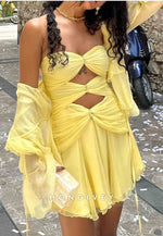 Stylish A Line Strapless Yellow Short Homecoming Dress with Keyhole
