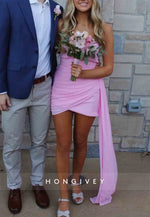 Side Draping Sheath Strapless Yellow Short Homecoming Dress with Ruched