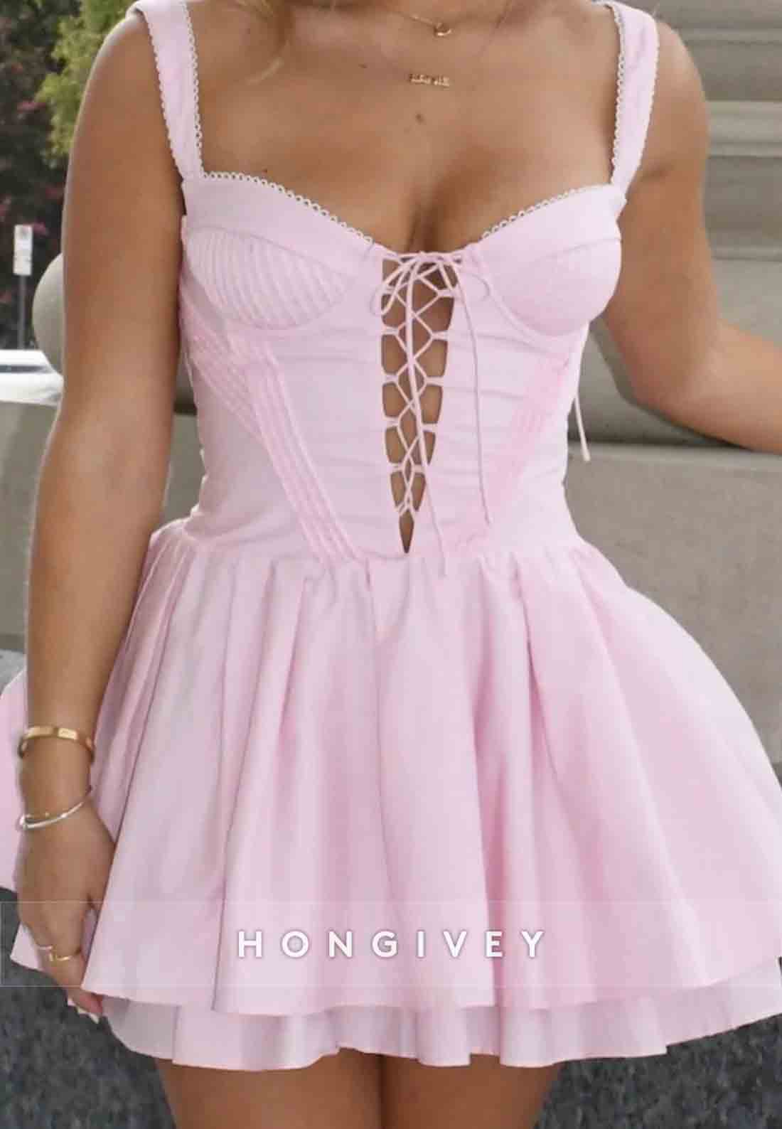 Chic A Line Sweetheart Pink Short Homecoming Dress with Criss Cross