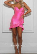 Sparkly Sheath Sweetheart Hot Strapless Short Homecoming Dress with Beading