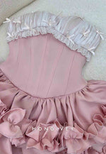 Chic Pink Strapless Ball Gown Short Homecoming Dresses with Ruched Bowknot