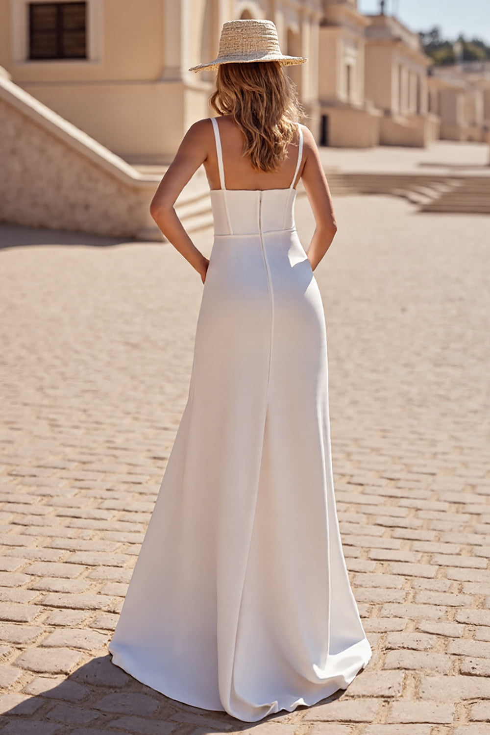 Square Straps Sleeveless Mermaid Wedding Dress Satin Long Zipper Back
