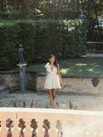 V-Neck Sleeveless Ruffles A-Line Short Mini Wedding Dress