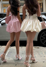 Pink Tie Back Strapless A-Line Sleeveless Pleated Homecoming Dresses