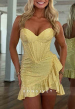 Sparkly Sheath Sweetheart Hot Strapless Short Homecoming Dress with Beading