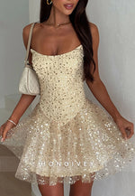 Gorgeous Goldrn Strapless A-Line Sequined Short Homecoming Dress