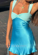 Tie Back Halter Sleeveless Satin Regular Straps Pleated Mini Homecoming Dresses