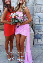 Side Draping Sheath Strapless Yellow Short Homecoming Dress with Ruched