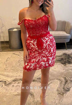 Sheath Off the Shoulder Lace Bodycon Homecoming Dress With Bowknot Waist
