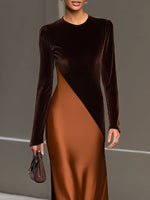Chocolate Satin Color-Block Maxi Dress