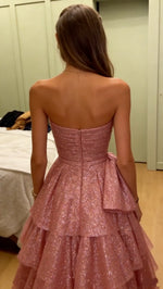 Strapless Blush Pink Ruched Tiered High-low Dress