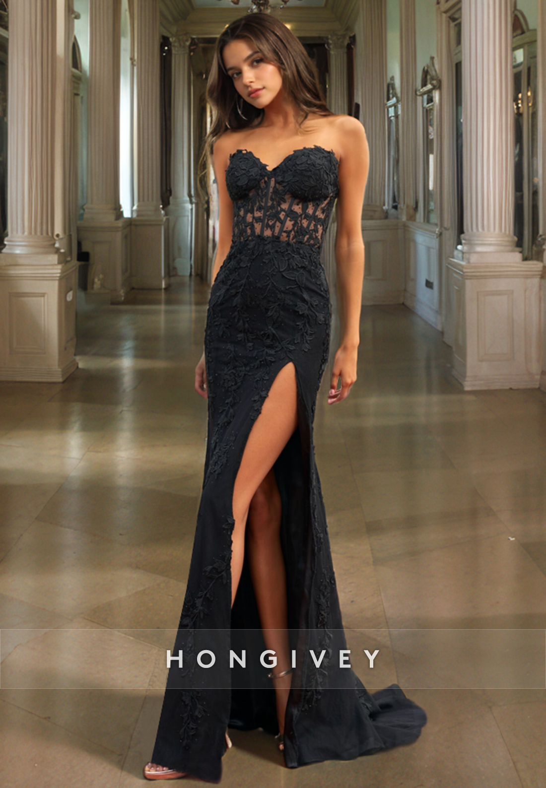 Sexy Trumpet Sweetheart Sleeveless Appliques  Long Prom Dress