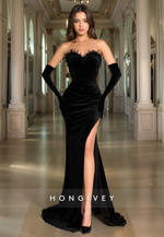 L0923 -Couture Black  Velvet Quarter Sleeve Beaded Paneled Evening Prom party Dress