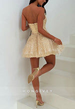 Gorgeous Goldrn Strapless A-Line Sequined Short Homecoming Dress