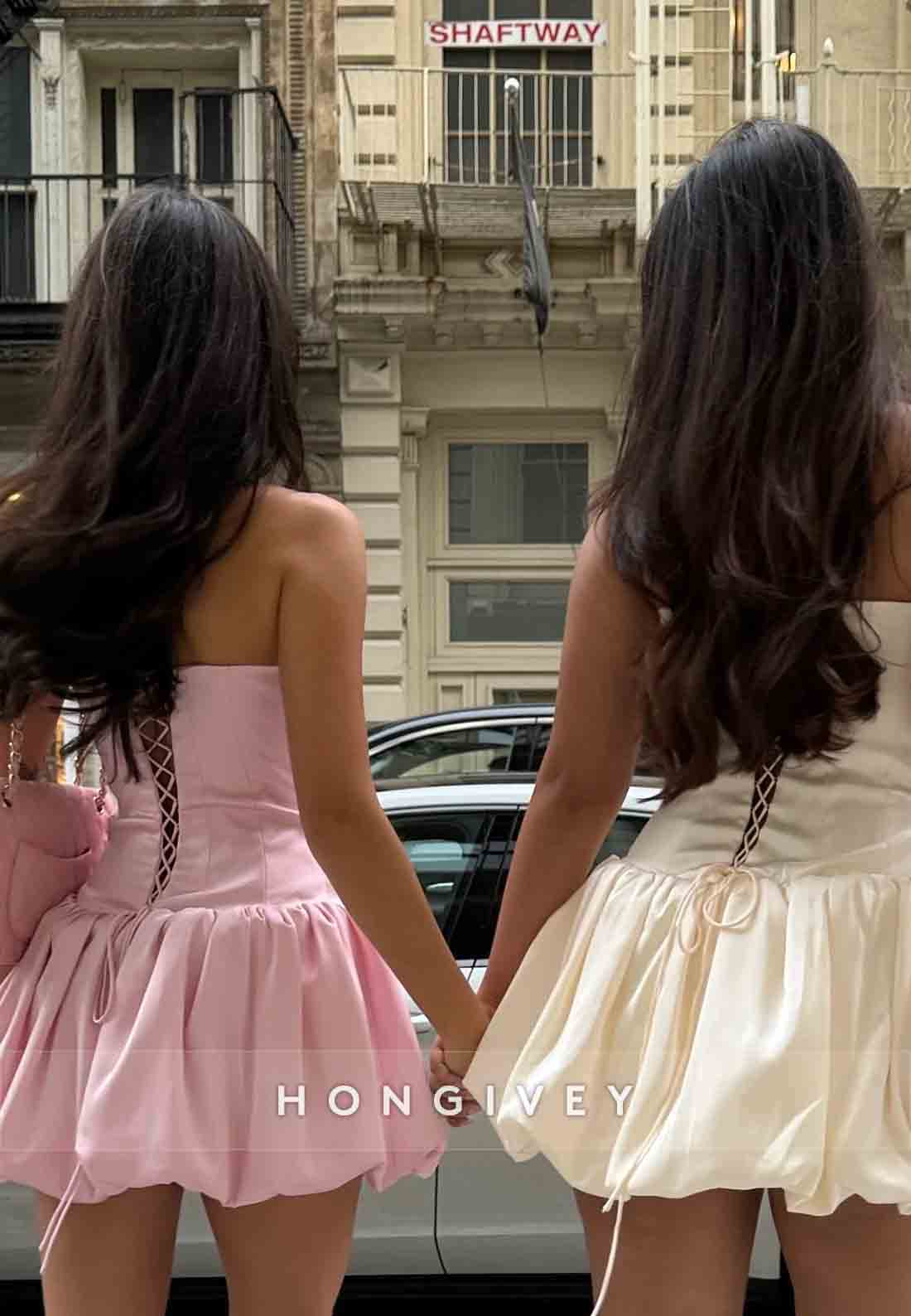 Pink Tie Back Strapless A-Line Sleeveless Pleated Homecoming Dresses
