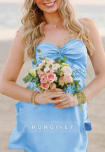 Strapless Stylish A Line Sweetheart Light Green Satin Short Homecoming Dress