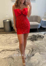 Lace Blush Pink Strapless Mini Homecoming Dress with Satin Bowknot and Corset Bodice