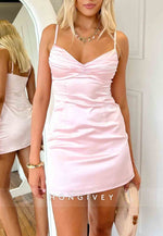 Chic Sheath Spaghetti Straps Yellow Short Homecoming Dress with Ruched