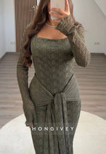 Elegant Long Sleeves Lace Formal Gown Detachable Mermaid Evening Gowns