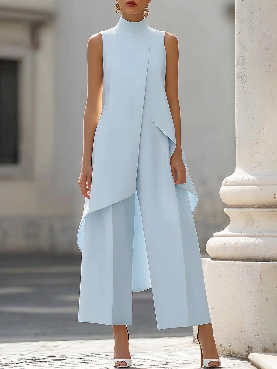 Asymmetric Layered Sleeveless Top Wide-Leg Pants Set