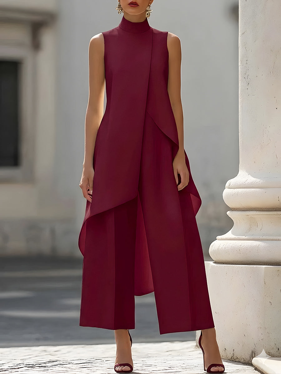 Asymmetric Layered Sleeveless Top Wide-Leg Pants Set