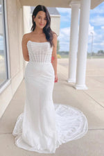 Glitter Mermaid Scoop Neck Sequins Wedding Dress