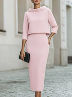 Boat Neck Long Sleeve Mermaid Tea-Length Wedding guest Dress