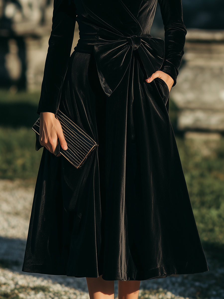 Elegant Wrap Tea-Length Midi Dress With Sculpted Bow Waist