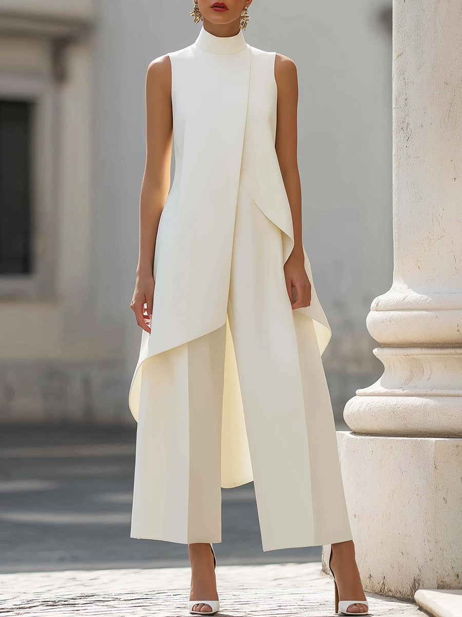 Asymmetric Layered Sleeveless Top Wide-Leg Pants Set