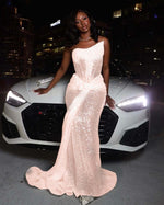 Hidais Tulle Asymmetric Strapless Sleeveless Long Pleated Mermaid Prom Dress With Sequins And Ruffles