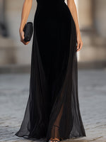 Short Sleeve Floor-Length Dress With Sheer Flowing Skirt