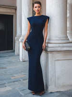 Structured Cap-Sleeve Column Maxi Dress