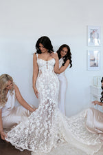 Charming Mermaid Sweetheart Lace Beach Wedding Dresses with Appliques