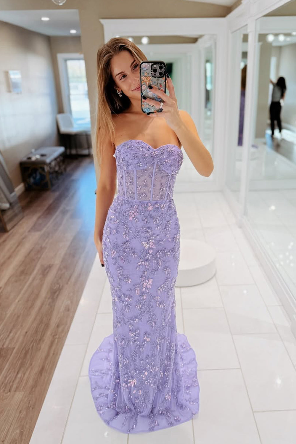 Beaded Mermaid Sweetheart Light Purple Prom Dress