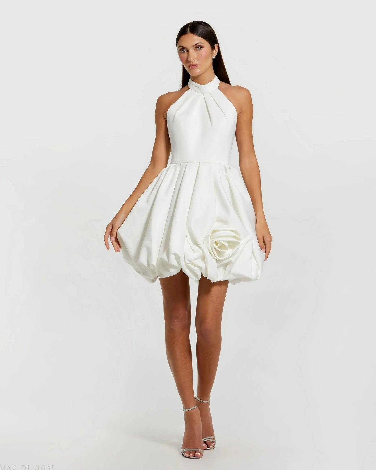 Fashion Halter Sleeveless Backles Flowers A-Line Short Mini Wedding Dress