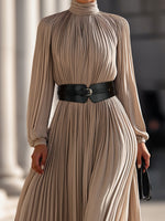 Pleated High-Neck Maxi Dress