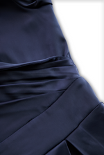 V-Neck Vintage-Inspired Satin A-Line Midi Dress With Draped Collar