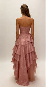 Strapless Blush Pink Ruched Tiered High-low Dress