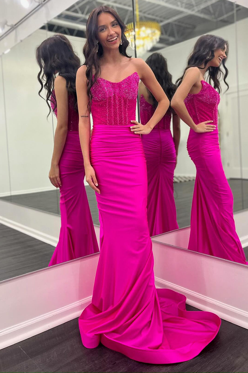 Mermaid Satin Corset Sequin Beaded Long Prom Dresses for Women Evening Party