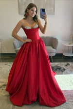 Sweetheart Corset Satin Beaded Prom Dresses Long A Line Strapless Party Gowns for Women