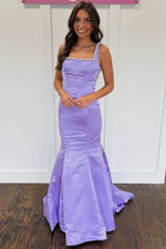 Mermaid Satin Crystal Beaded Prom Dresses Long Sleeveless Plus Size Evening Gowns