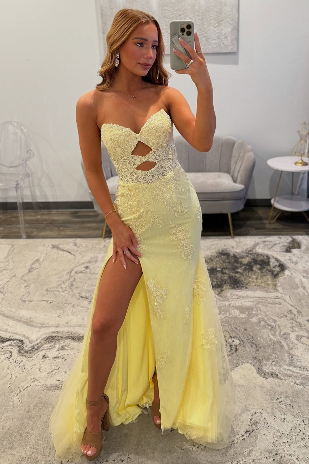 Sweetheart Tulle Lace Appliqued Long Prom Dresses Mermaid Corset Evening Gowns with Split