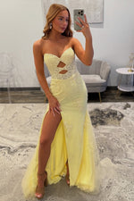 Sweetheart Tulle Lace Appliqued Long Prom Dresses Mermaid Corset Evening Gowns with Split