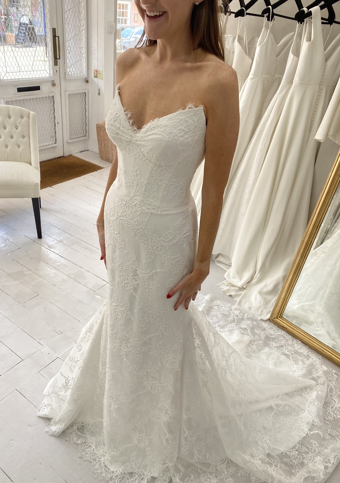 Mermaid V Neck Lace Long Wedding Dresses, Elegant Wedding Dress