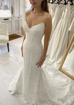 Mermaid V Neck Lace Long Wedding Dresses, Elegant Wedding Dress